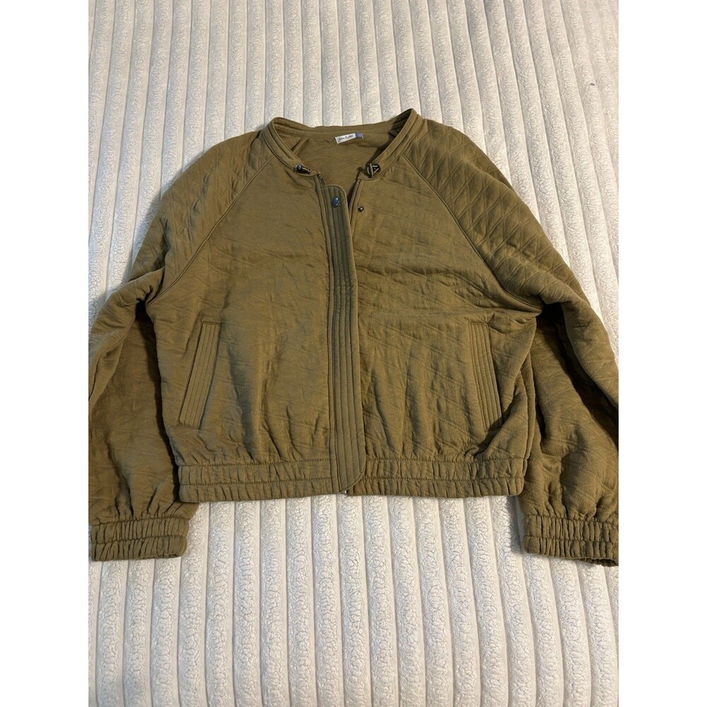 Yarn & Sea Quilted Riding Jacket Full Zip Womens XL Goblin Moss Green Boho
